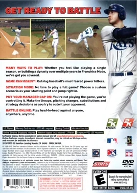 Major League Baseball 2K10 box cover back